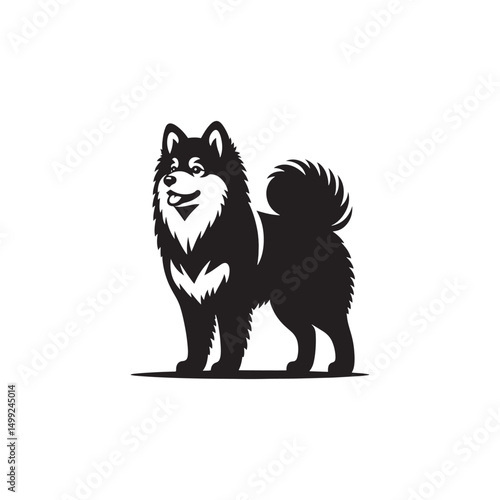 "Charming Pomsky Vector Silhouette: Stylish Hybrid Dog Design Showcasing Fluffy Coat, Perky Ears, and Playful Stance in Clean, Minimalist Style for Craft and Digital Projects"
