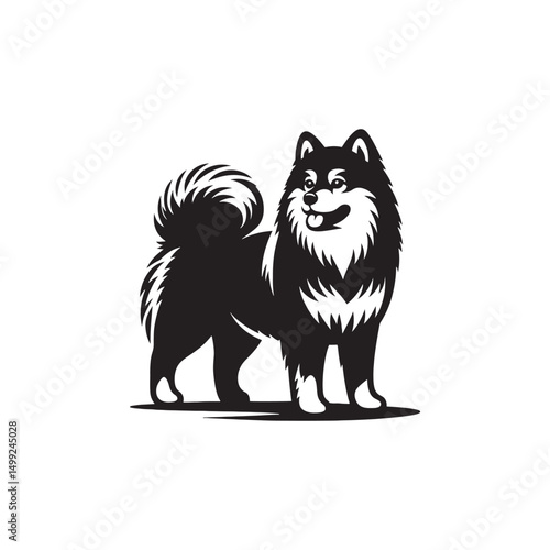 "Charming Pomsky Vector Silhouette: Stylish Hybrid Dog Design Showcasing Fluffy Coat, Perky Ears, and Playful Stance in Clean, Minimalist Style for Craft and Digital Projects"
