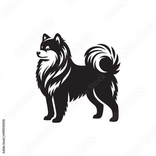 "Charming Pomsky Vector Silhouette: Stylish Hybrid Dog Design Showcasing Fluffy Coat, Perky Ears, and Playful Stance in Clean, Minimalist Style for Craft and Digital Projects"
