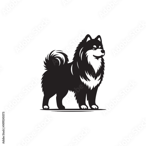 "Charming Pomsky Vector Silhouette: Stylish Hybrid Dog Design Showcasing Fluffy Coat, Perky Ears, and Playful Stance in Clean, Minimalist Style for Craft and Digital Projects"
