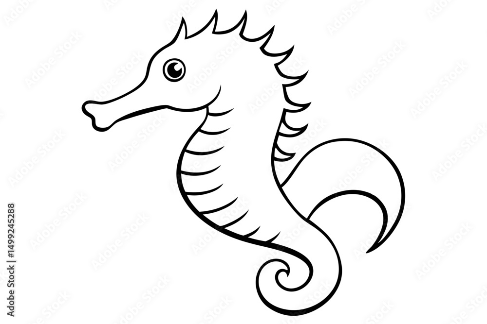 Fototapeta premium seahorse silhouette line art vector illustration with a white background