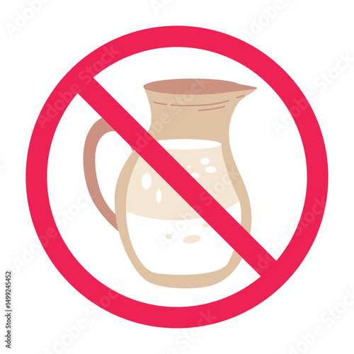 Forbidden milk sign icon. No milk allowed sign vector. Ideal for use in allergy warnings, lactose intolerance notices, vegan food labeling, and dietary restriction icons