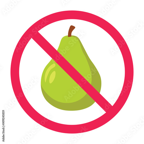 Forbidden sign with green pear fruit icon, no pear allowed sign, pear prohibition symbol, do not eat pear fruit sign