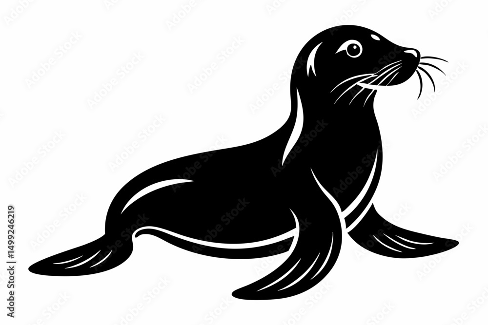 Fototapeta premium seal silhouette line art vector illustration with a white background