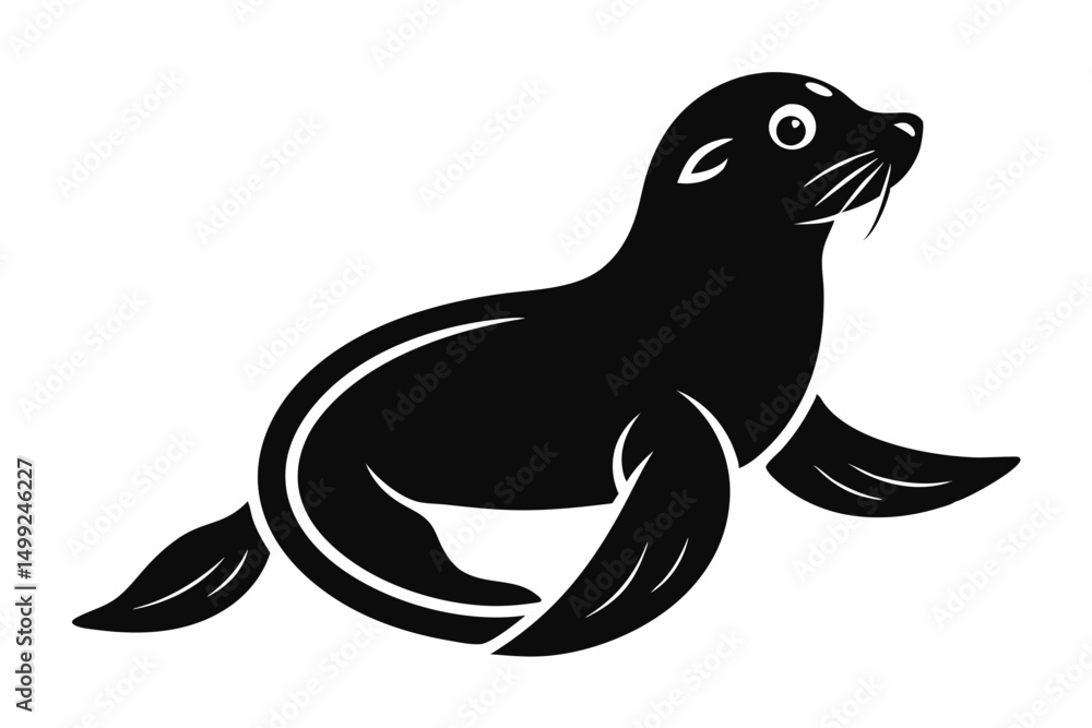 Obraz premium seal silhouette line art vector illustration with a white background