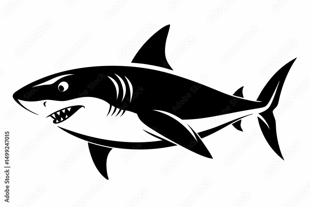 Fototapeta premium shark silhouette line art vector illustration with a white background