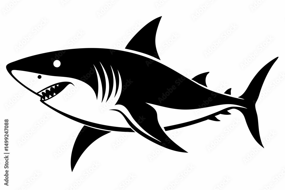 Fototapeta premium shark silhouette line art vector illustration with a white background