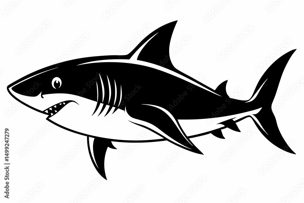 Obraz premium shark silhouette line art vector illustration with a white background