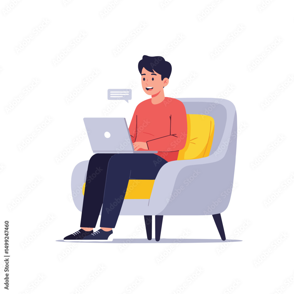 Modern Home Office Setup with Young Man Modern Home Office Setup with Young Man
