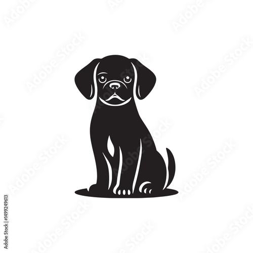 "Adorable Puggle Vector Silhouette: Unique Mixed Breed Dog Design Featuring Wrinkled Face, Curled Tail, and Playful Stance in Clean, Minimalist Style for Crafts and Prints"
