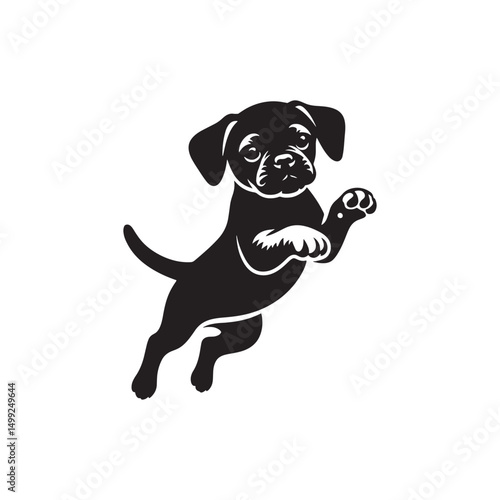 "Adorable Puggle Vector Silhouette: Unique Mixed Breed Dog Design Featuring Wrinkled Face, Curled Tail, and Playful Stance in Clean, Minimalist Style for Crafts and Prints"
