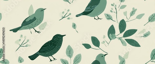 Delicate green birds and le...