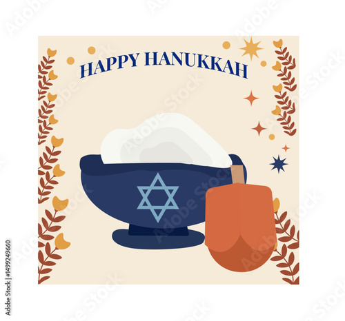 Festive  Happy Hanukkah  Illustrations with Menorahs, Dreidels, and Gifts-07