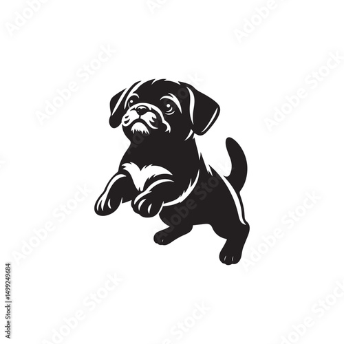 "Adorable Puggle Vector Silhouette: Unique Mixed Breed Dog Design Featuring Wrinkled Face, Curled Tail, and Playful Stance in Clean, Minimalist Style for Crafts and Prints"

