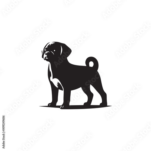 "Adorable Puggle Vector Silhouette: Unique Mixed Breed Dog Design Featuring Wrinkled Face, Curled Tail, and Playful Stance in Clean, Minimalist Style for Crafts and Prints"
