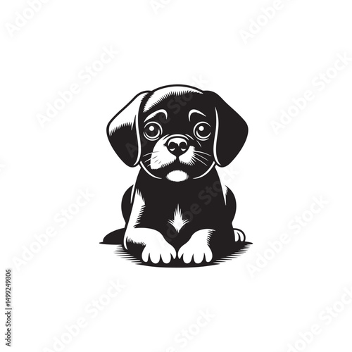 "Adorable Puggle Vector Silhouette: Unique Mixed Breed Dog Design Featuring Wrinkled Face, Curled Tail, and Playful Stance in Clean, Minimalist Style for Crafts and Prints"
