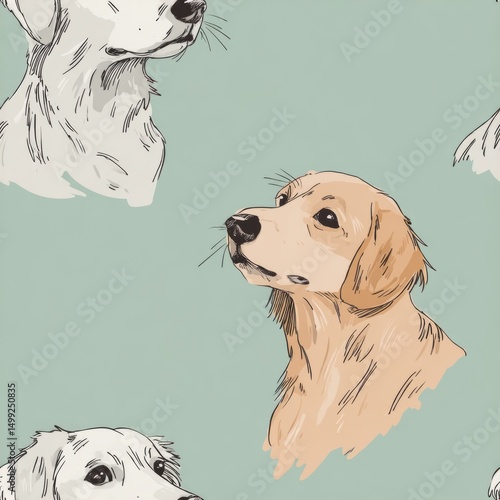 Dog portraits in a teal bac...