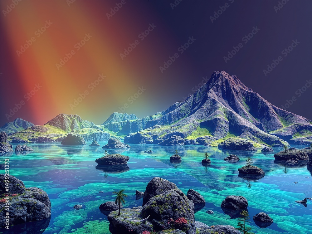 Naklejka premium Enchanting Komodo Dreamscapes: Rainbow Glitter Illuminates Fantasy
