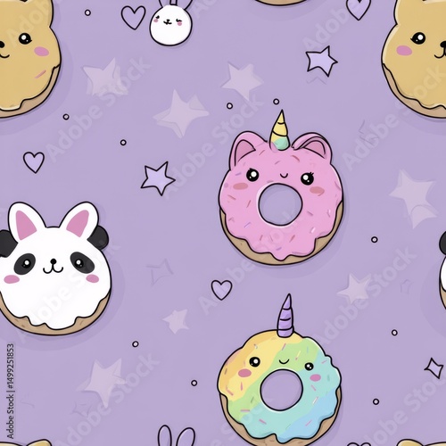 Cute animal donuts on a pur...