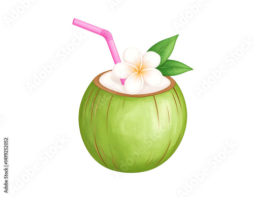 Refreshing Coconut Drink Clay-Style Illustration of Tropical Beverage