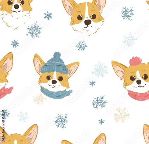 Cute corgi heads in winter ...