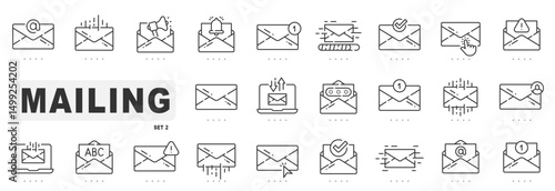 Set of mailing related line icons. Envelope, message, email, inbox etc. Editable stroke. Set 2
