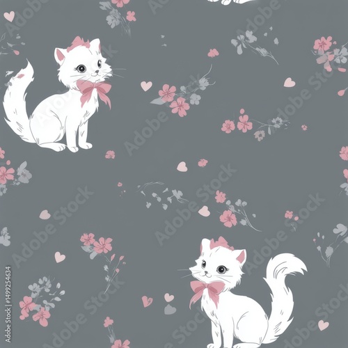Cute white cats with pink b...
