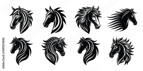  Set horse animals silhouette vector   illustrations white background