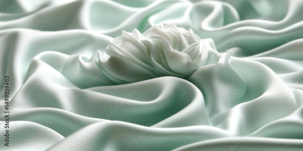 Obraz premium Abstract Background Of Green Satin Fabric With Wavy, Elegant Folds, Soft, Gentle Gradient