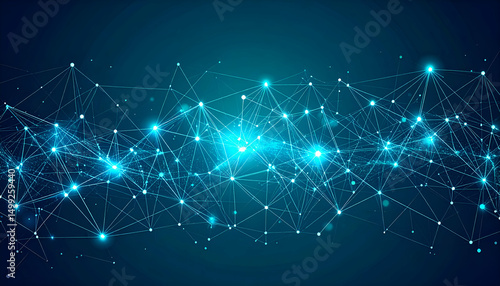 Wallpaper Mural Abstract Geometric Neural Network Interconnected Nodes in Cyan and Silver Gradient Torontodigital.ca