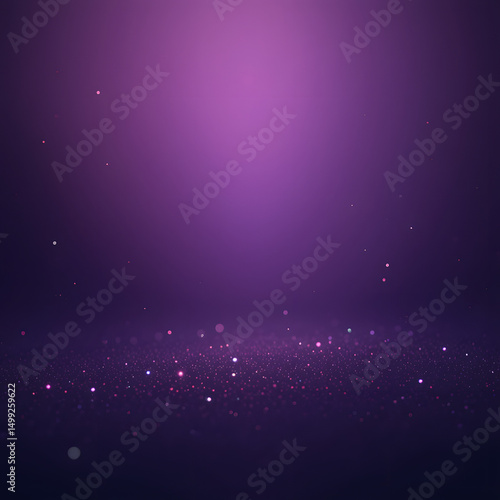 The background features a mesmerizing blend of purple glitter bokeh, with unfocused dark violet sparkles and crystal droplets that enhance its elegant shimmer.