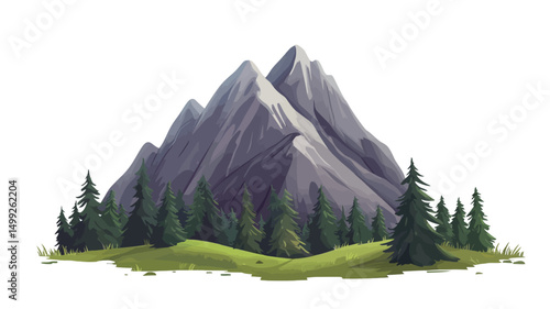 A digital painting or illustration depicting a stylized mountain range. The style is painterly, with visible brushstrokes suggesting texture and depth. The main focus is a large, imposing