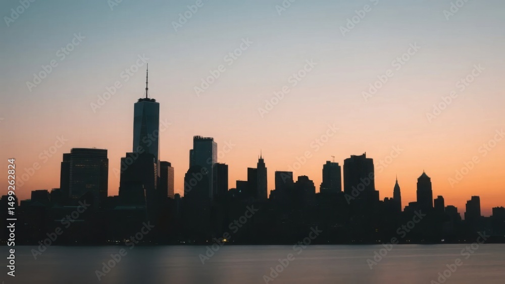 Obraz premium City skyline silhouette against a warm dusk sky, urban simplicity meets serene twilight.