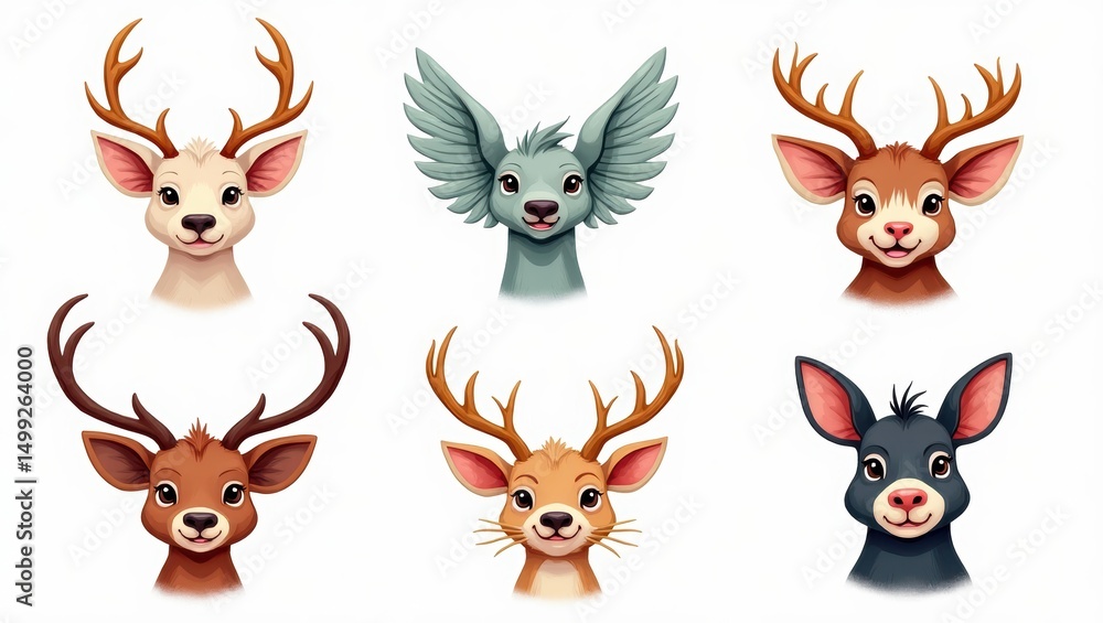 Cute deer faces in various colors and styles. Cute deer faces in various colors and styles.