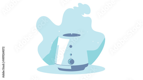 The image showcases a digitally rendered illustration of a modern, cylindrical air purifier. The purifier is predominantly white with subtle gray accents at the base and features three small