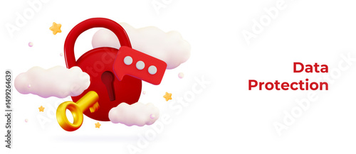 3d Data protection, safety, encryption, protection, privacy concept Padlock Lock with password Secure information transfer 
