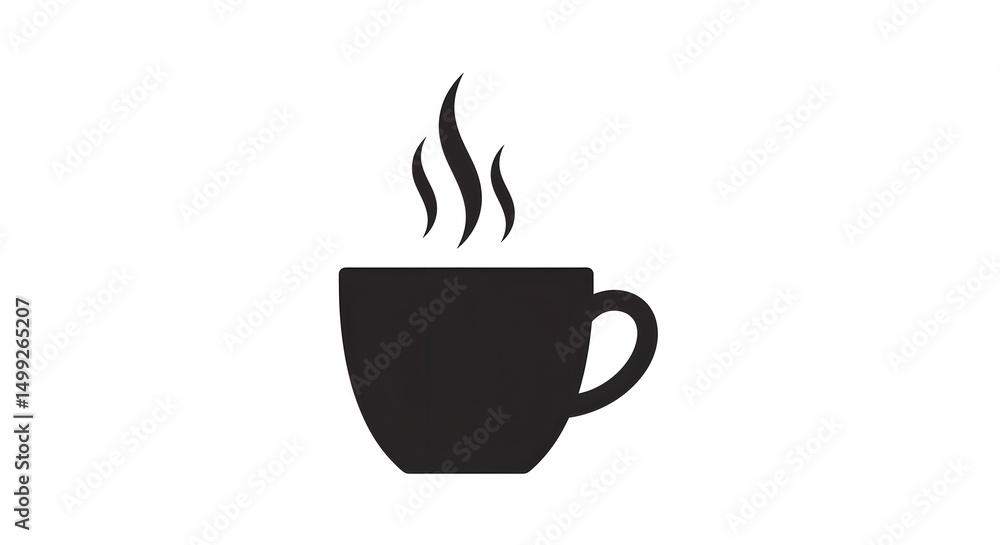 Fototapeta premium Hot espresso or tea beverage in a mug with steam, perfect for a breakfast break at a cafe, featuring a simple vector illustration