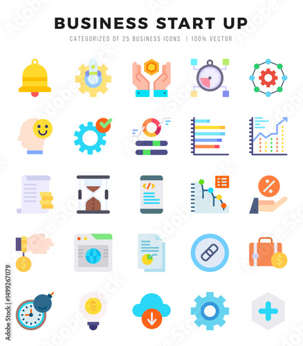 Set of Flat Business Start Up Icons. Flat art icon. Vector illustration