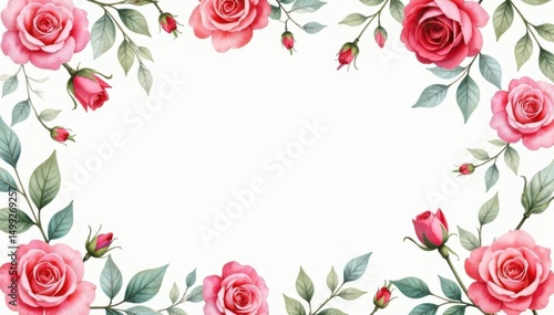 Delicate watercolor roses & leaves, repeating pattern, leaves, blossom, illustration