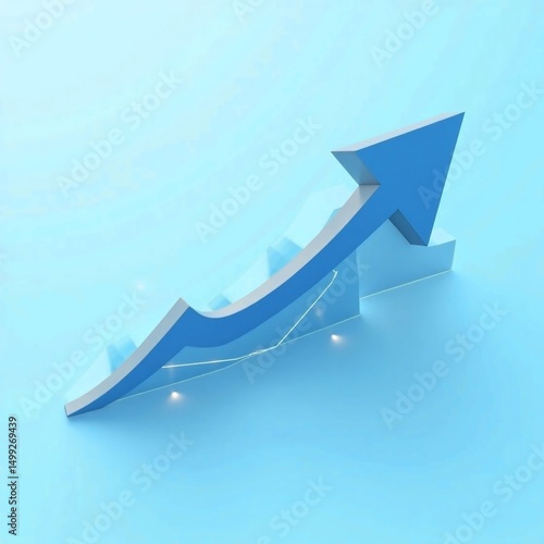 3D Arrow Graph Representing Business Growth on Blue Background