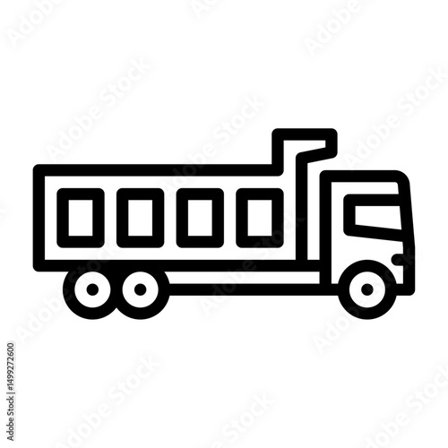 Dump truck outline icon. construction vehicle black line illustration.