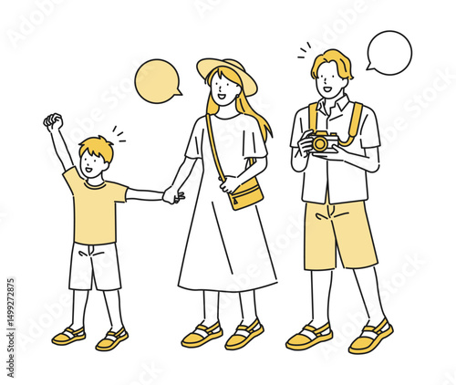 イラスト素材【旅行シーン】：旅行に行く家族