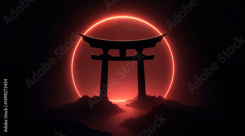 A red circle with a red and orange light in the middle