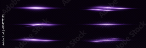 Glowing horizontal rays of light with sparkles and sparkles. Magical and sci-fi effects.