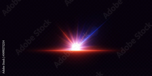 A bright light that flashes red and blue and radiates rays.