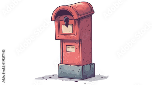 A digital illustration depicting a vintage red postbox. The illustration style is reminiscent of hand-drawn artwork with a slightly textured appearance. The postbox is rendered in shades of red.