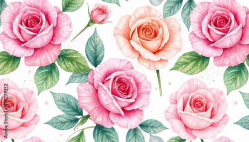 Delicate watercolor roses in pastel hues, repeating seamlessly , delicate, floral, white