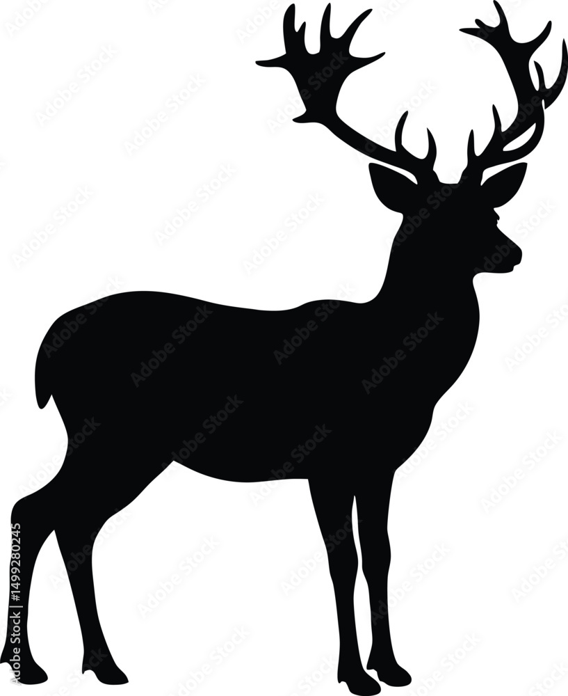 Obraz premium Majestic Stag Silhouette Elegant Black and White Illustration
