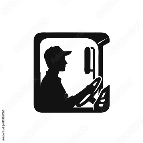 Silhouette Truck Driver Logo, Truck Driver Inside Cabin