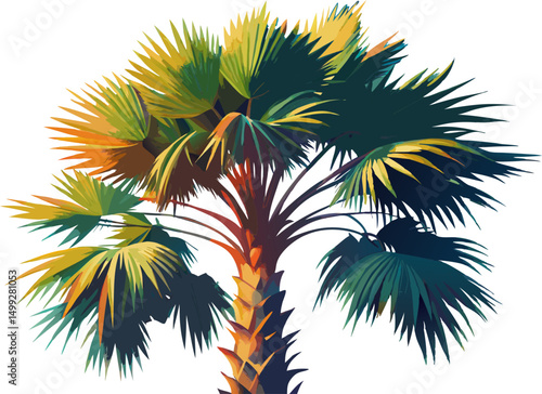 A watercolor painting of a Mexican Fan Palm (Washingtonia robusta), with tall slender trunk and fan-shaped fronds, isolated on a white background.